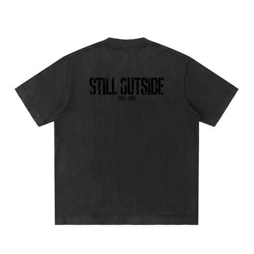 "Barrier Man" Heavyweight Vintage Washed Frayed T-Shirt